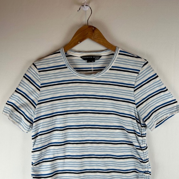 VERONICA BEARD JEANS‎ Blue White Striped Tie Side Crew Neck T Shirt Top Womens M - Picture 8 of 11